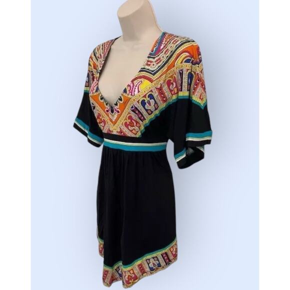 TRINA TURK Women's Nepal Black & Tropical Colors Swim Cover up Dress 6 8 Tunic - Picture 12 of 12
